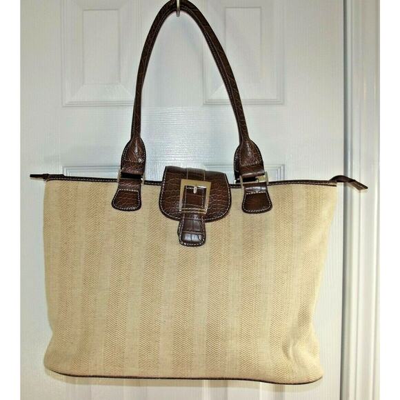 Merona Other - MERONA Womens LAPTOP BAG Large PURSE - Natural Woven w/Leaher Trim HANDBAG